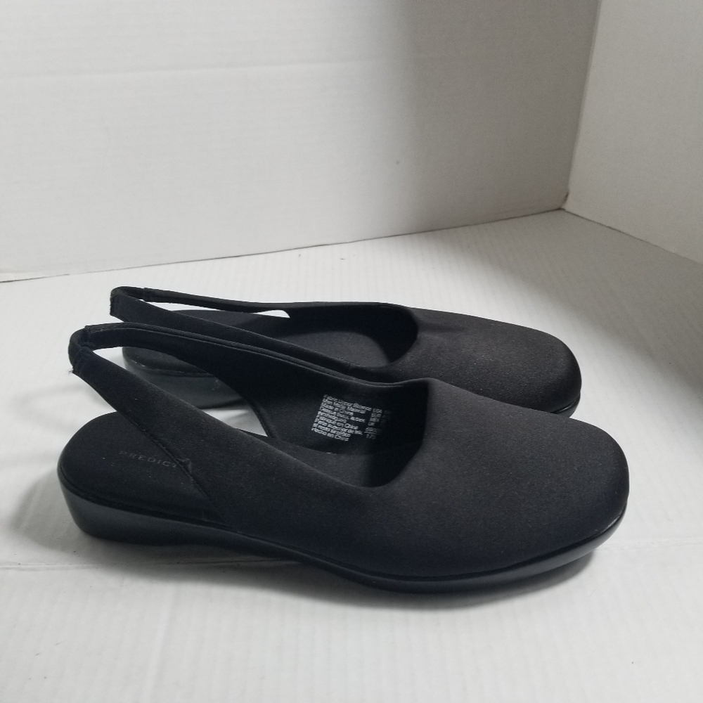 PREDICTIONS BLACK SLINGBACK SHOES ONE SHOE IS SIZE 8.5 WIDE, OTHER IS 9 WIDE